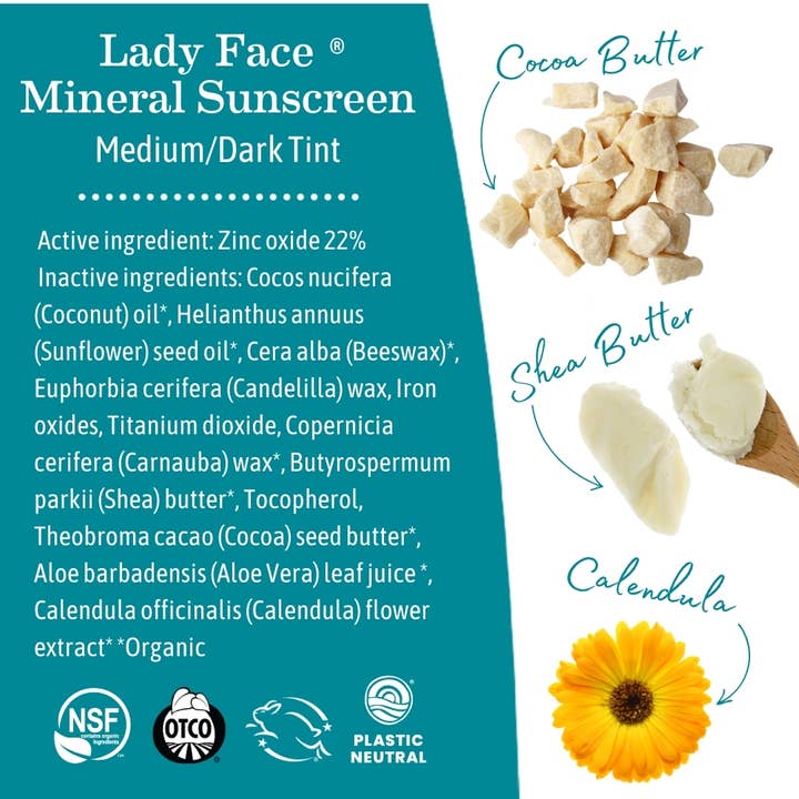 Earth Mama Organics - Wholesale Sunscreen - Lady Face Mineral Sunscreen Face Stick SPF 40