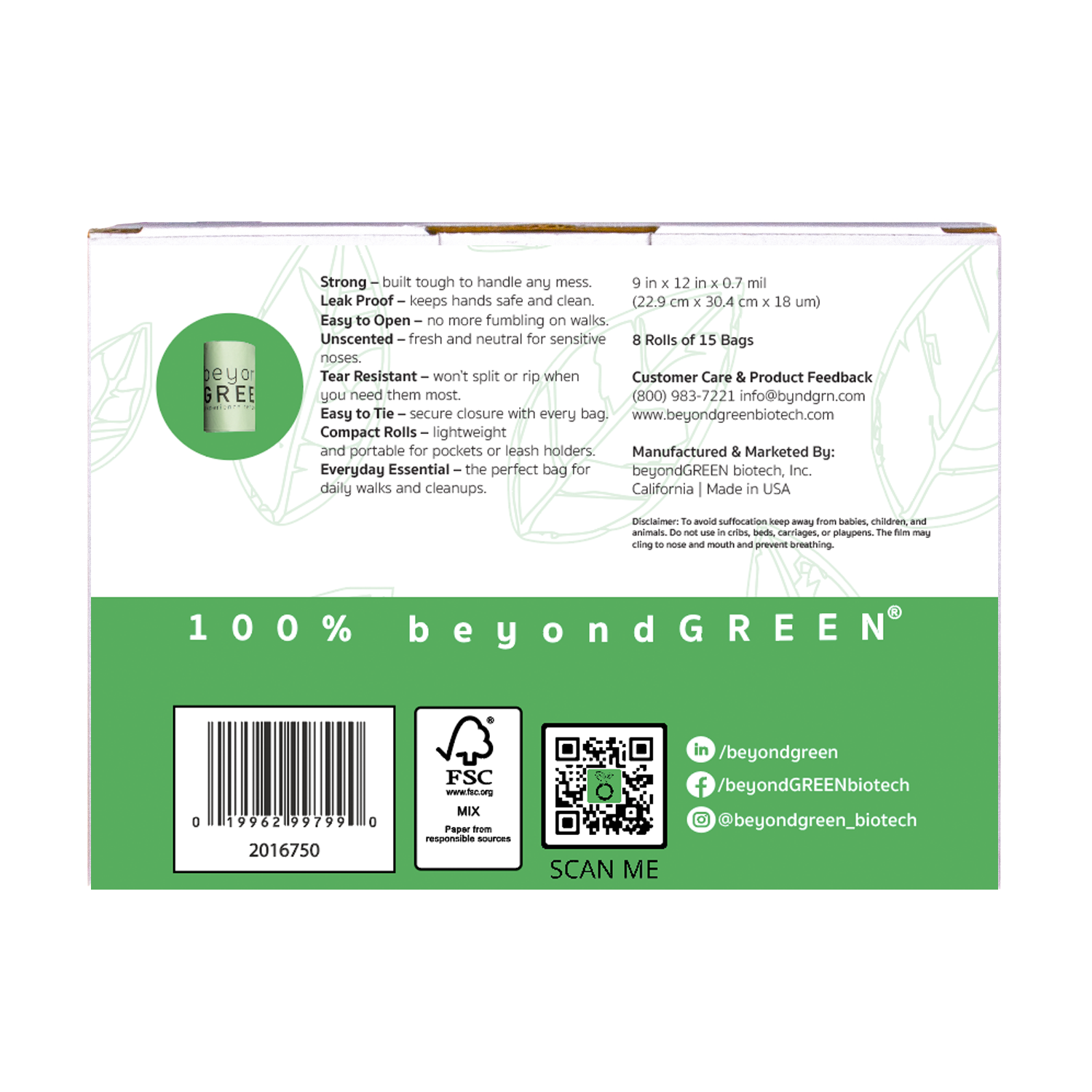 beyondGREEN biotech, Inc. – wholesale Bajspåse – Hundpåsar, 750-pack — Påfyllningsrullar för koppelhållare2