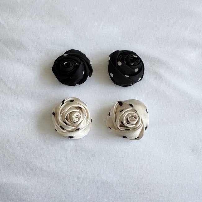 MOND HAUS - Wholesale Shoe Jewelry - Women's - Roselle Shoe Clip, Polka Dot Pattern Satin Rose Charm3