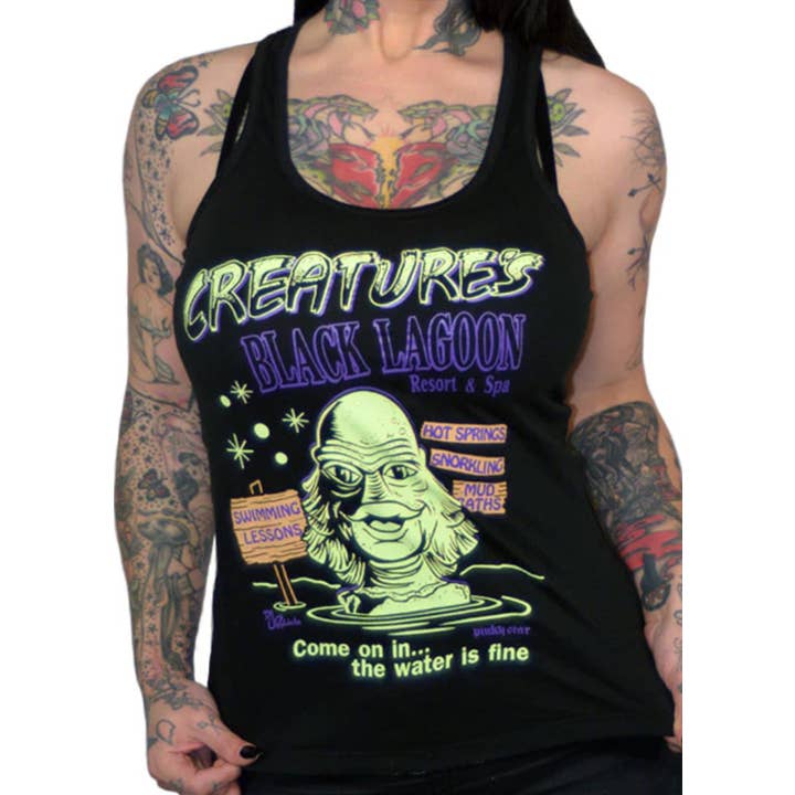 CREATURE'S BLACK LAGOON RESORT Skräck/monstergrafik Tank för wholesale av Pinky Star