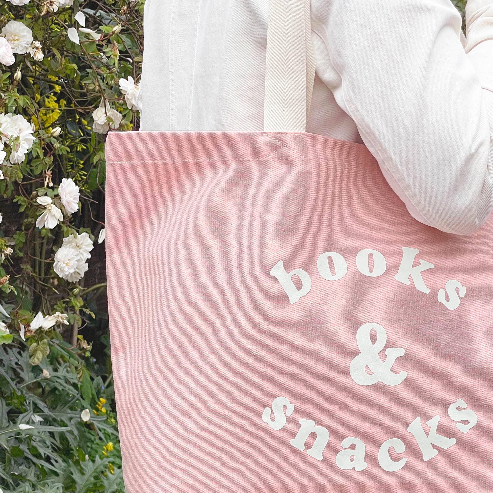 Alphabet Bags - Wholesale Tote Bag - Women's - Books & Snacks - Blush Pink Canvas Tote Bag1
