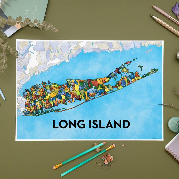 Mapa de Bairros de Long Island Impressão artística por atacado de Terratorie Maps + Goods