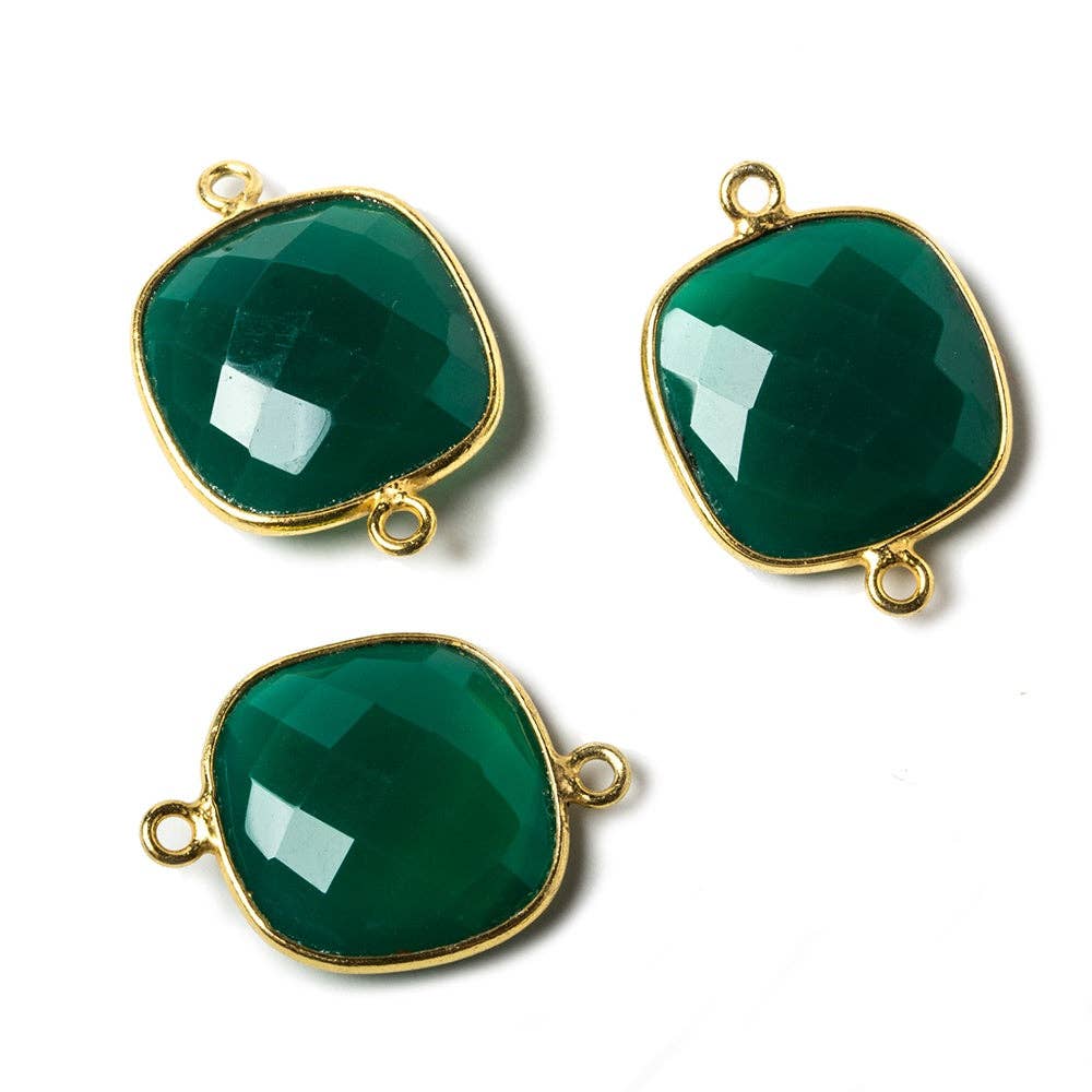 The Bead Traders - Wholesale Individual Charm/Pendant - 16mm Green Chalcedony Cushion Vermeil Bezel Connector 2 ring charm, 1 piece1