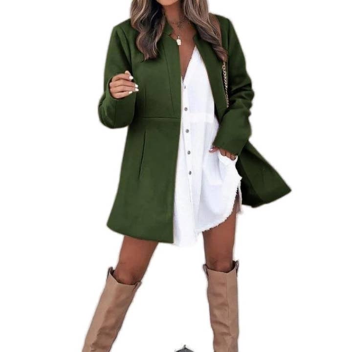 FurDecoration – wholesale Coat – Women’s – Solid Color Mid-Length Half Open Collar Tweed Coat5