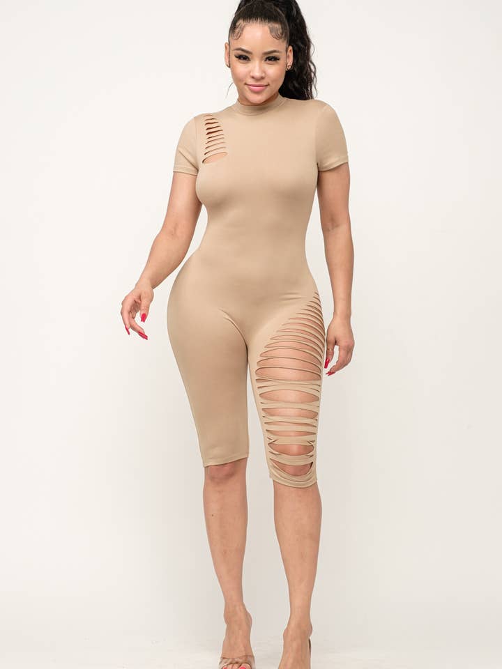 Julia by LoveJ - Wholesale Romper - Women's - Shoulder And Bottom Side Laser Cut Back Zipper Romper11