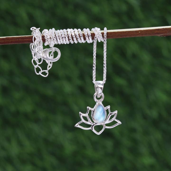Jay Jools - Wholesale Pendant/Charm Necklace - Rainbow Moonstone Lotus Pendant: 925 Sterling Silver Jewelry9