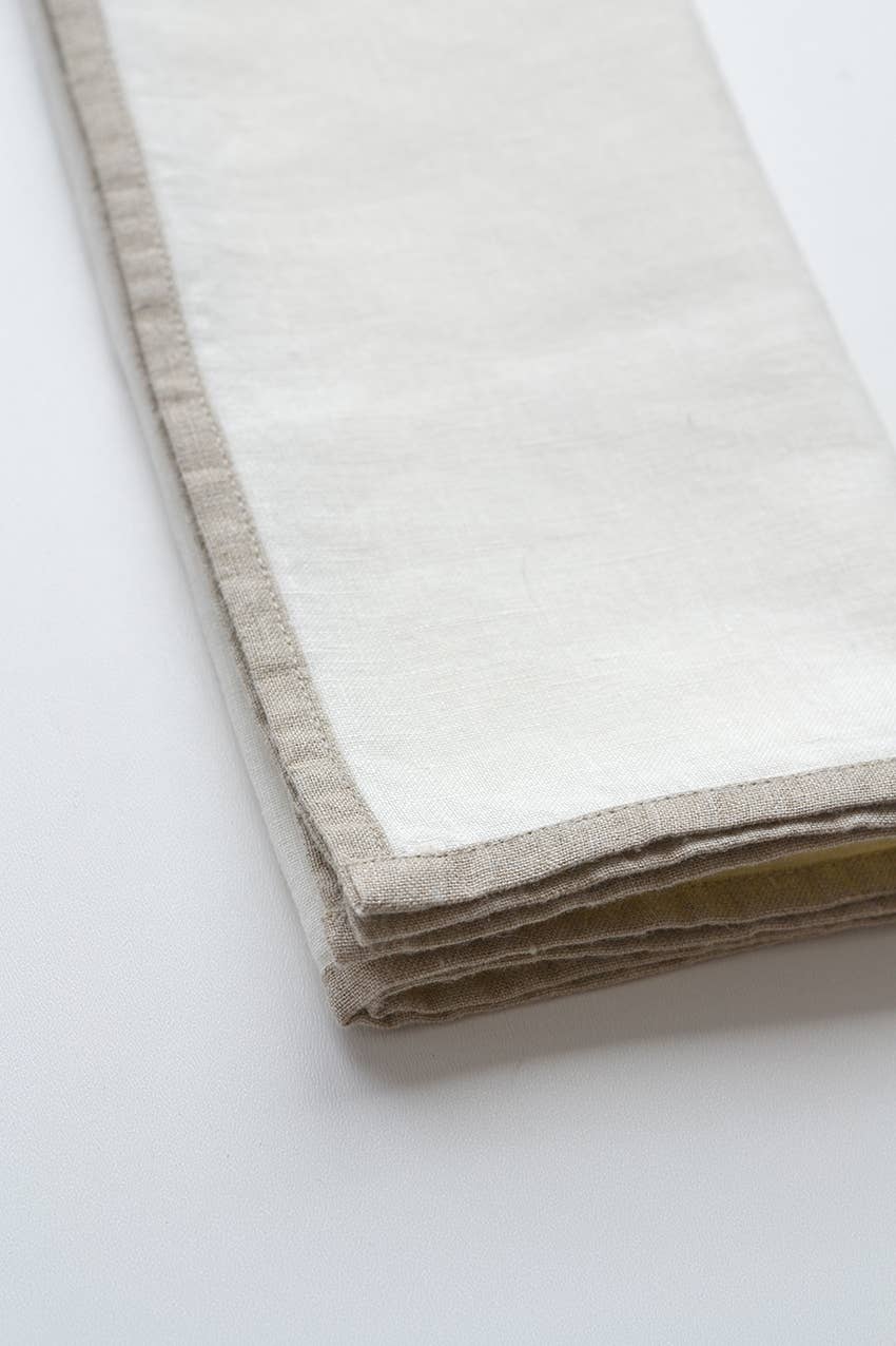Linen Way Inc. - Wholesale Dinner & Cloth Napkin - Halo Linen Napkin with Trim - Natural & White, Set of 44
