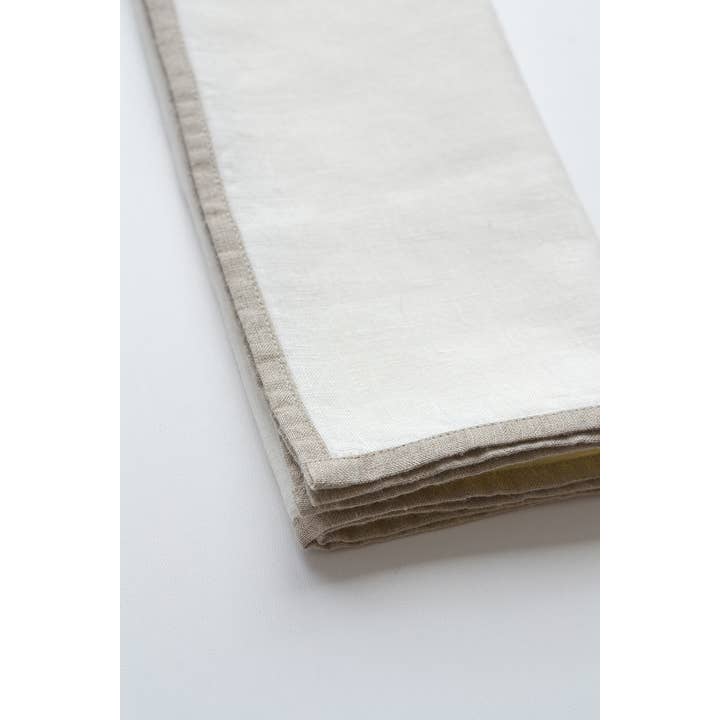 Linen Way Inc. - Wholesale Dinner & Cloth Napkin - Halo Linen Napkin with Trim - Natural & White, Set of 44