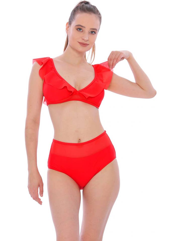 Argisa Platte Ruches Hoge Taille Nieuwe Bikini Rood voor wholesale door Argisa