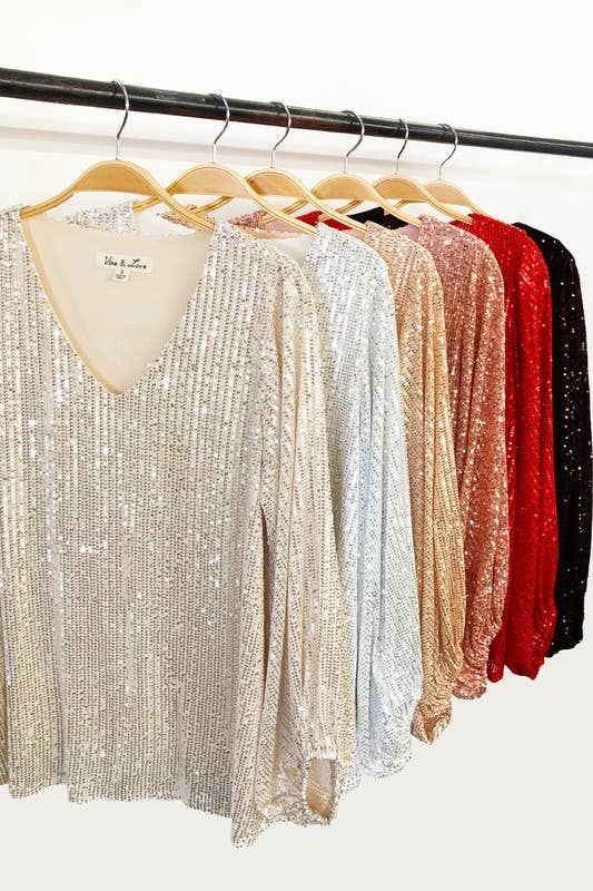 Vine & Love – wholesale Klänning - Dam – V-ringad miniklänning med ballongärmar och paljett detaljer VD3172111