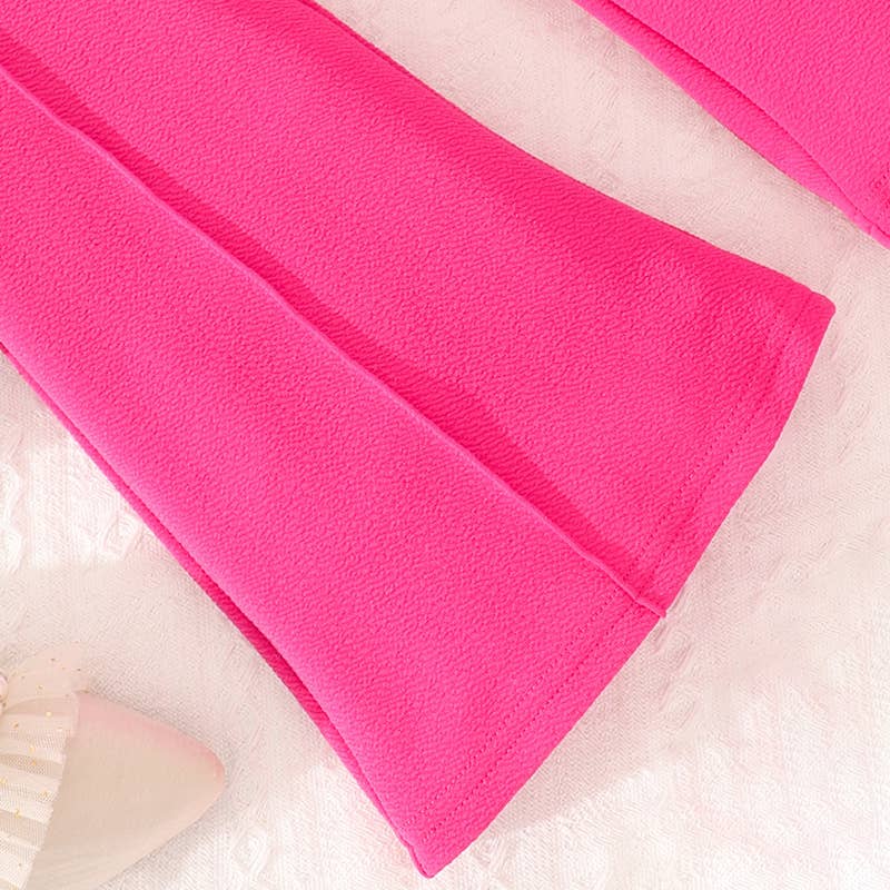 PatPat – Conjunto de camisola e calças – criança por atacado – Kid Girl Rompers Sweet Solid Sólido - Calças Largas de Ombro2