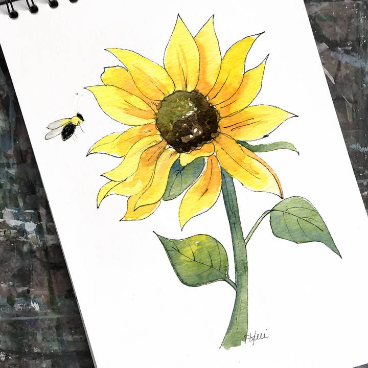 Kelli McNichols Art - Wholesale Everyday Greeting Card - Sunflower & Bee1