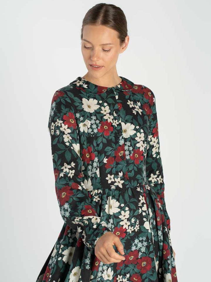 Night Garden Classic – Midi Linen Dress with Peter Pan Collar for wholesale on Faire7