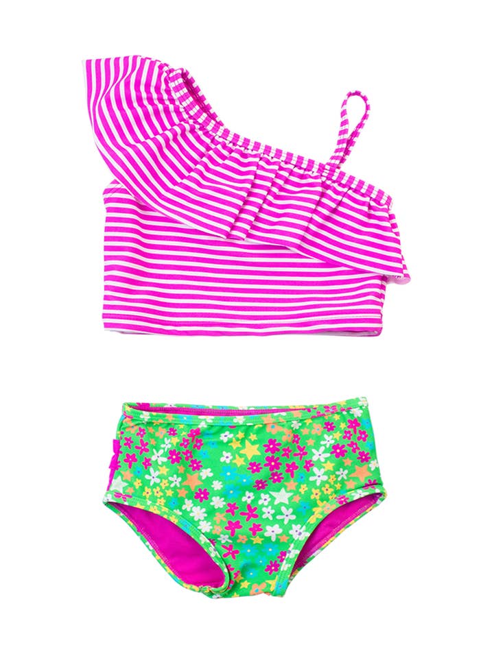 Green Girls Neon Floral One Shoulder Ruffle Tankini 2-Piece Swimsuit with Signature Rear Ruffles
for wholesale on Faire