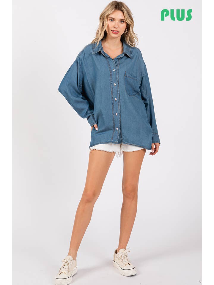ZiA Apparel - Wholesale Button Down Shirt - Women's - V-NECK LAPEL COLLAR PLUS SIZE SHIRT