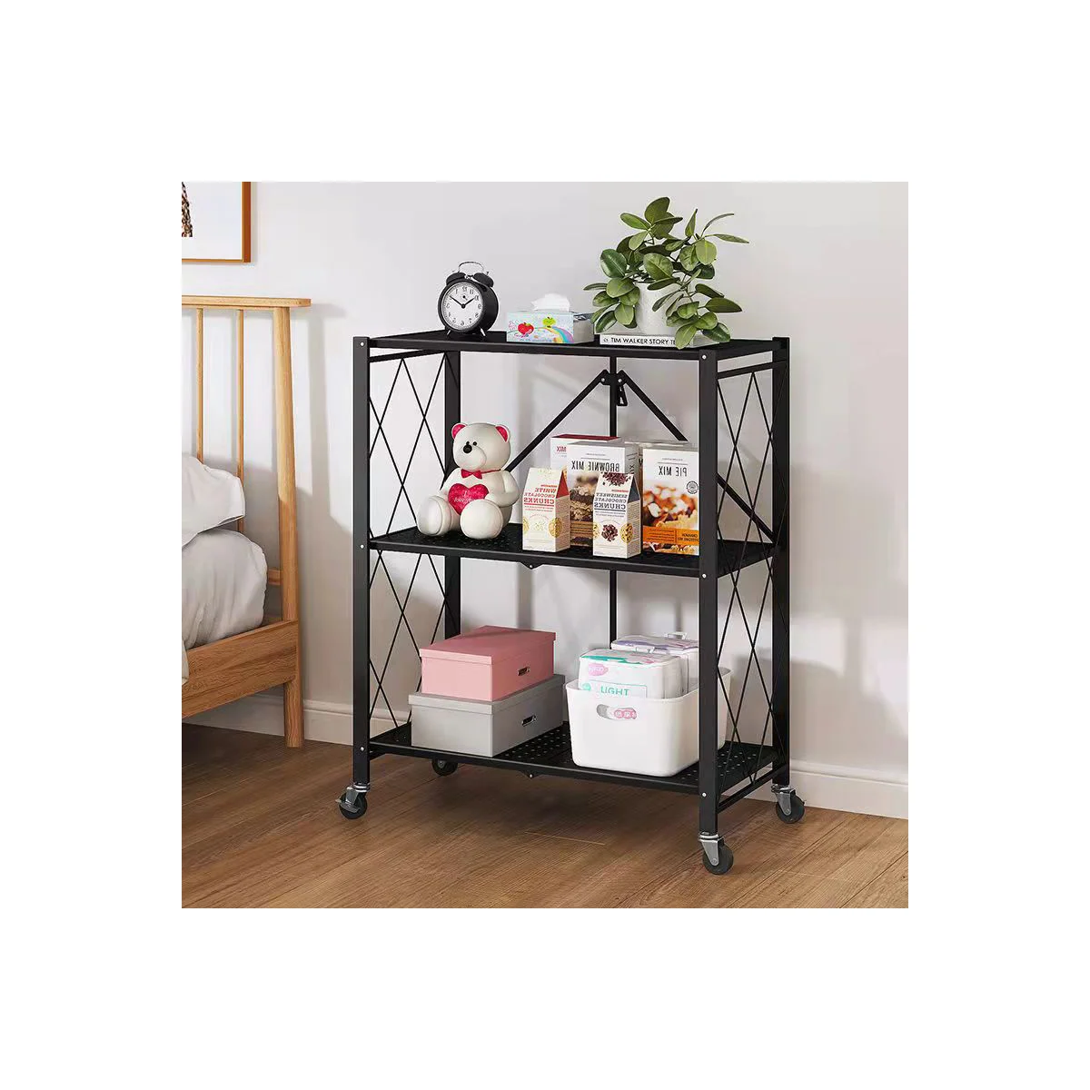J&V TEXTILES - Wholesale Free Standing Shelf - Assembled Black Foldable Metal Storage Shelving Unit - 3 Sizes!13