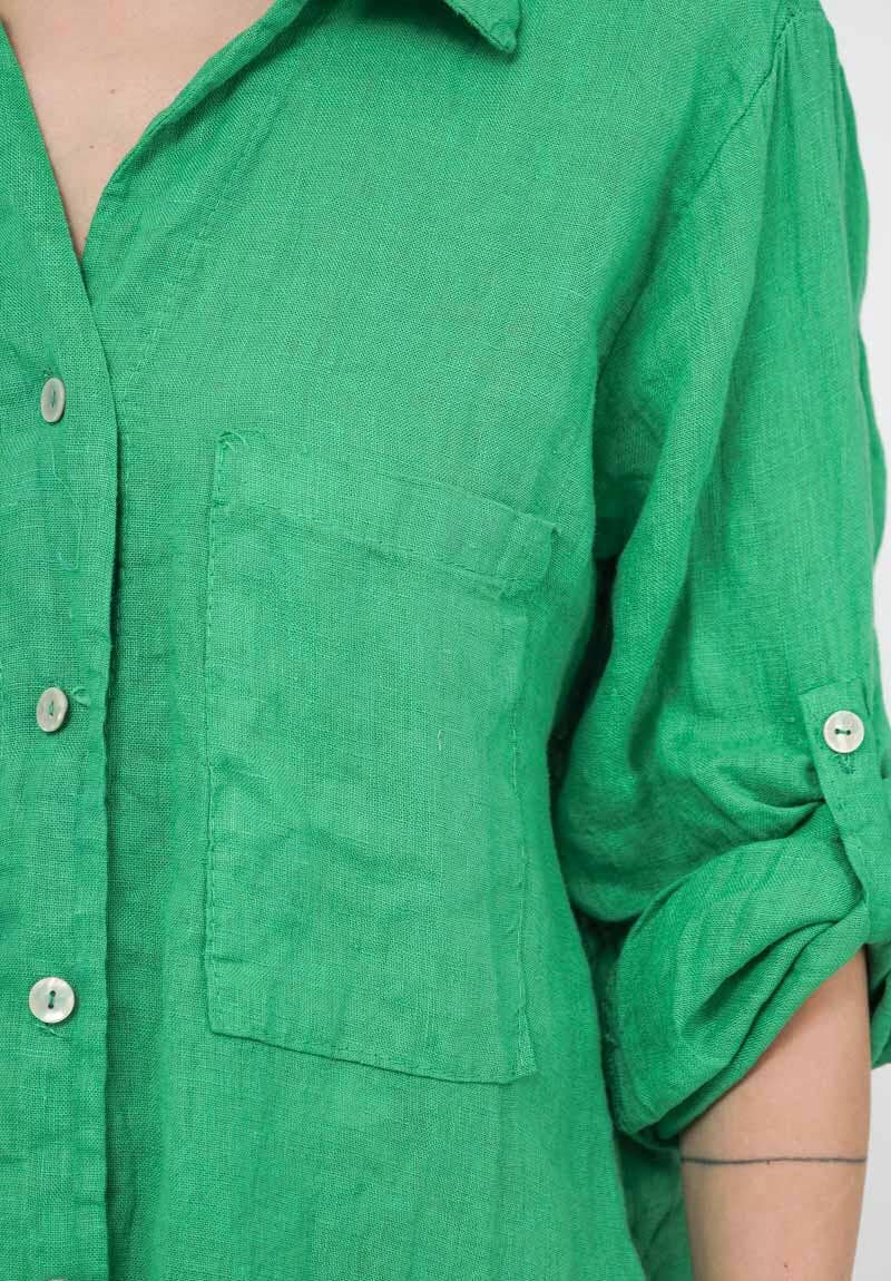 LINEN & COTTON HOUSE - Wholesale Button Down Shirt - Women's - LINEN SHIRT WITH SQUARE POCKET, SPRING SUMMER 740018