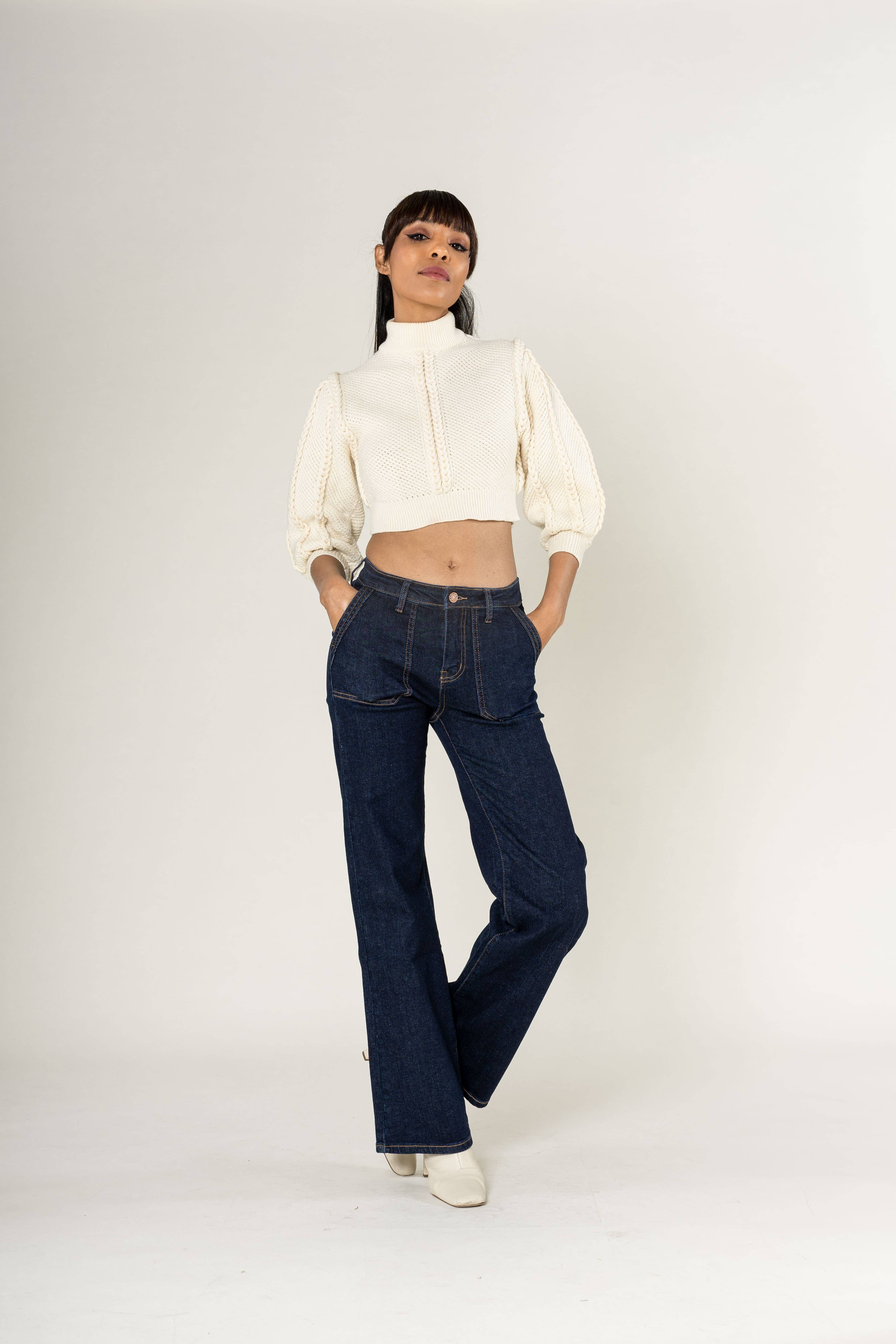 Nina Carter - Vendita all'ingrosso Jeans - Donna - Jeans svasati elasticizzati a vita alta larghi P12317