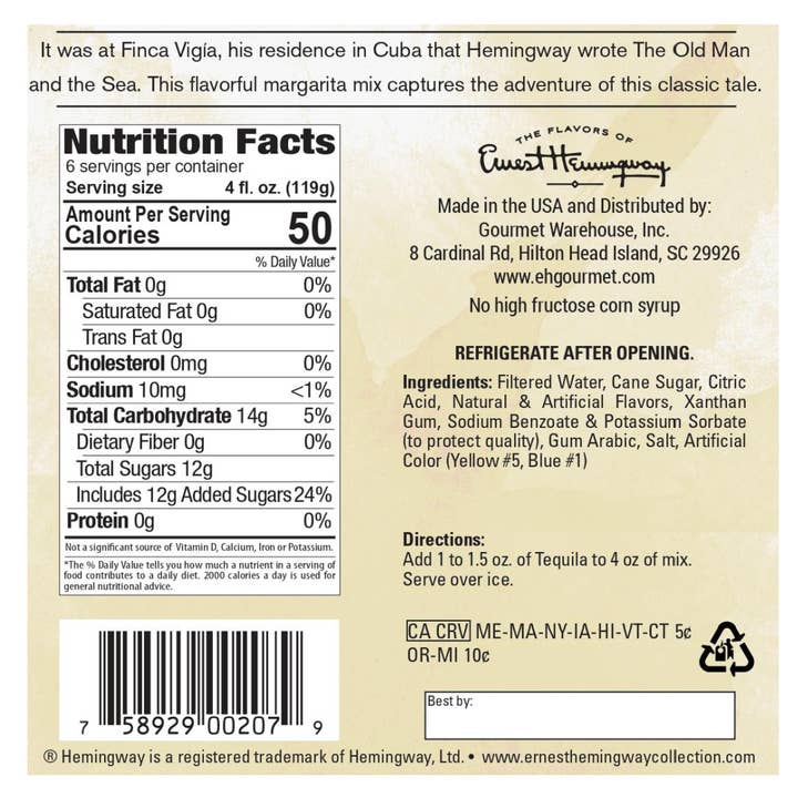 Gourmet Warehouse Brands - Wholesale Cocktail Mix/Syrup - Hemingway "The Sea" Margarita Mix3