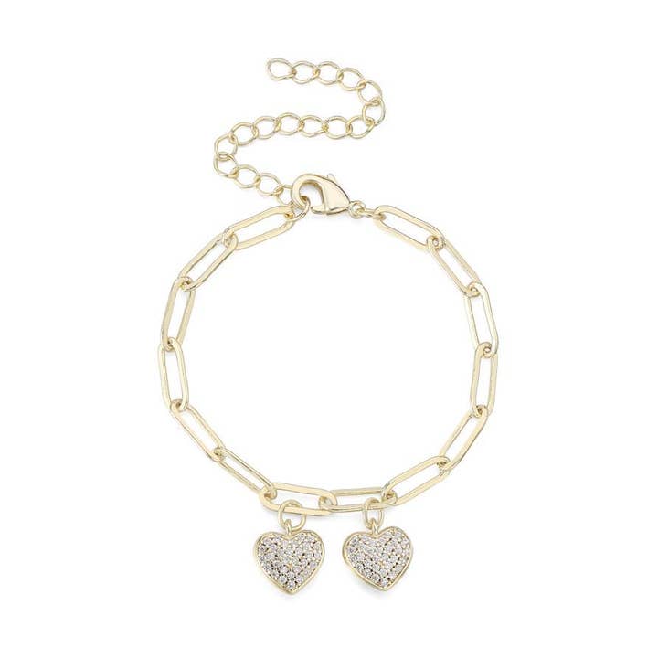 Pave Heart Paperclip Chain Bracelet for wholesale by The Tiny Gem