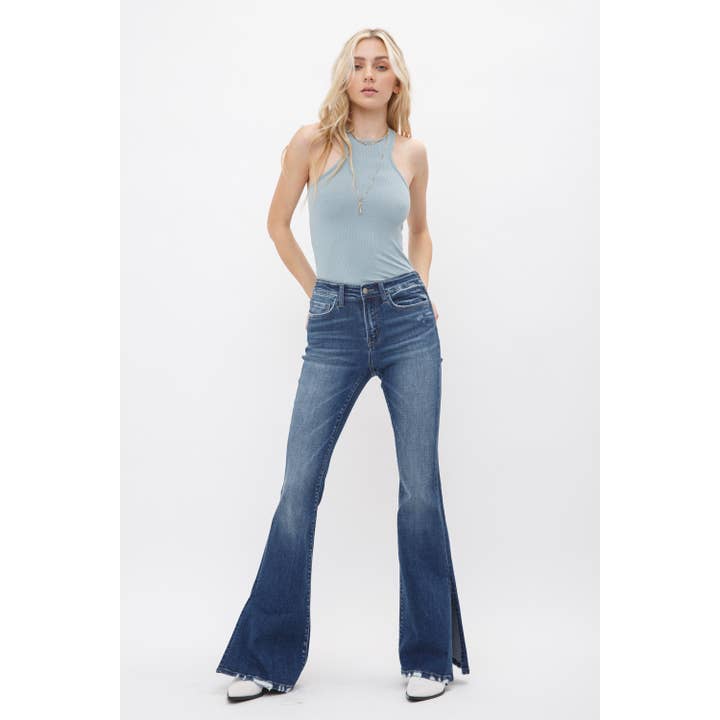 MID RISE FLARE WITH SIDE SLIT for wholesale by Mica Denim