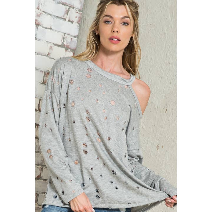 DISTRESSED TERRY TOP - One Side Cold Shoulder for wholesale by 1clique co.