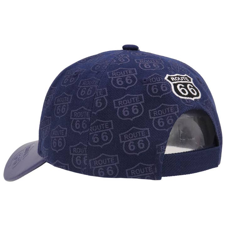 Cap Zone - Wholesale Baseball Cap - Unisex - Route 66 Print Vegan Leather Curved Brim Baseball Cap14