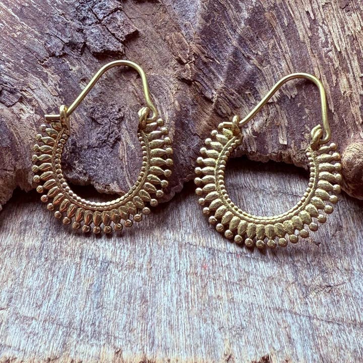 Kaali Boutique - Wholesale Hoop Earrings - Small Boho Gold Hoop Earrings Brass / Ethnic / Rustic / Yoga / Hippie / Bohemian Hoops / Gypsy style / Indian / Holiday Accessory /4