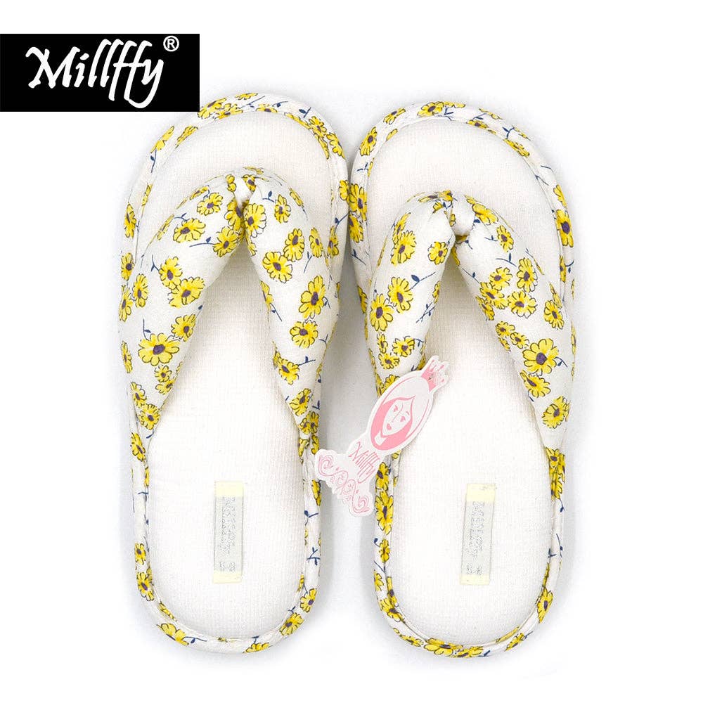 Millffy – wholesale Slippers – Women's – Millffy Summer Floral Print Cotton Slippers Japanese Yellow Daisy Flowers Ladies Thong Slippers3