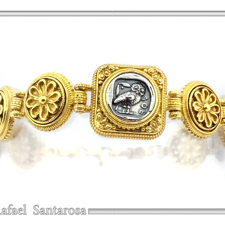 Moeda de moedeiro tetradracmo oxidado prata de lei bracele com rebordo por atacado de RAFAEL SANTAROSA
