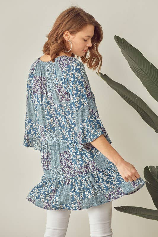 Doe and Rae – wholesale Tunic – Women’s – Button Down Tiered Tunic Top With Deep V Neck - 14255T6