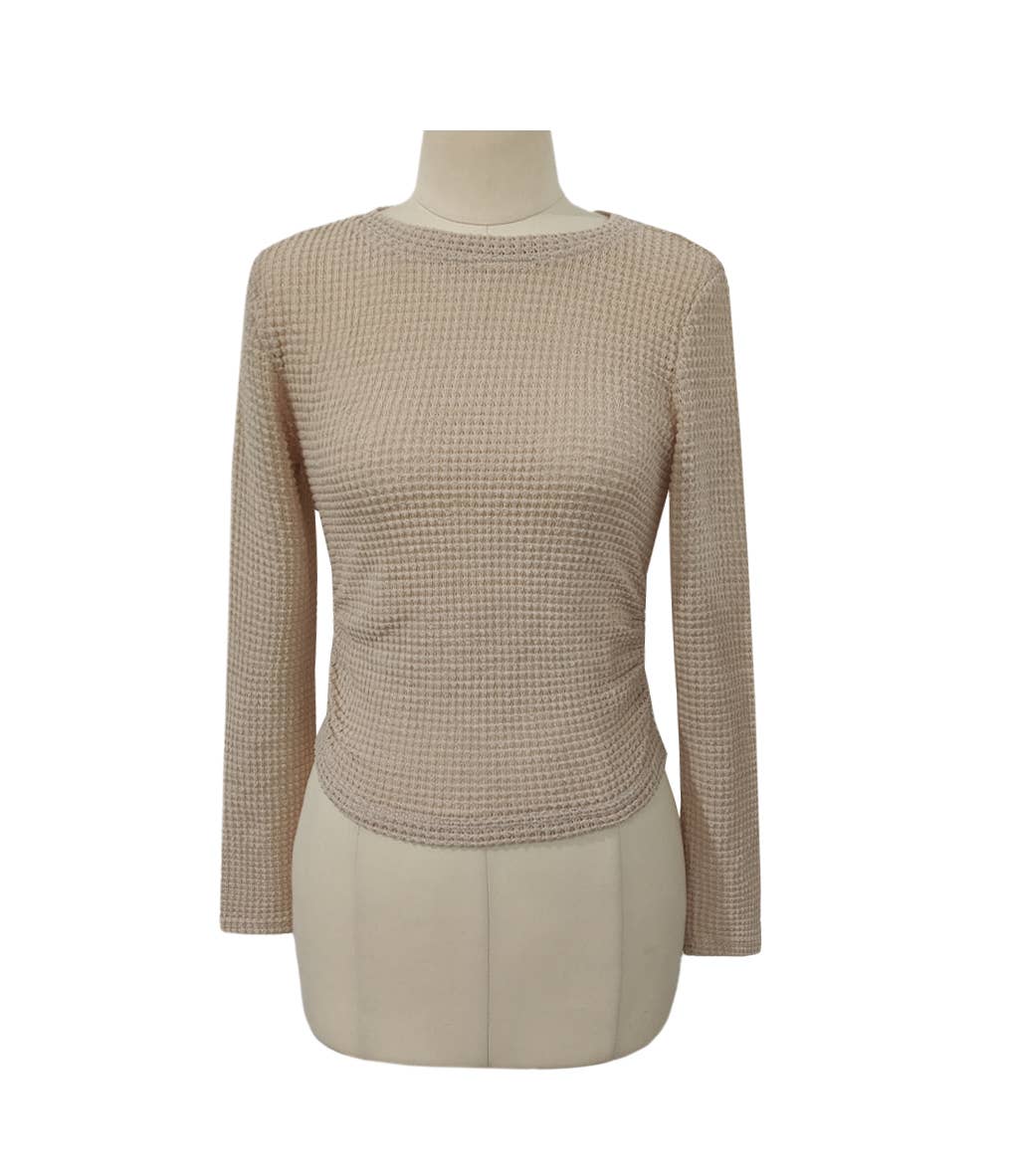 HIDDENBRAND - Wholesale T-Shirt - Women's - Plain Waffle Fitted long Sleeve Top14