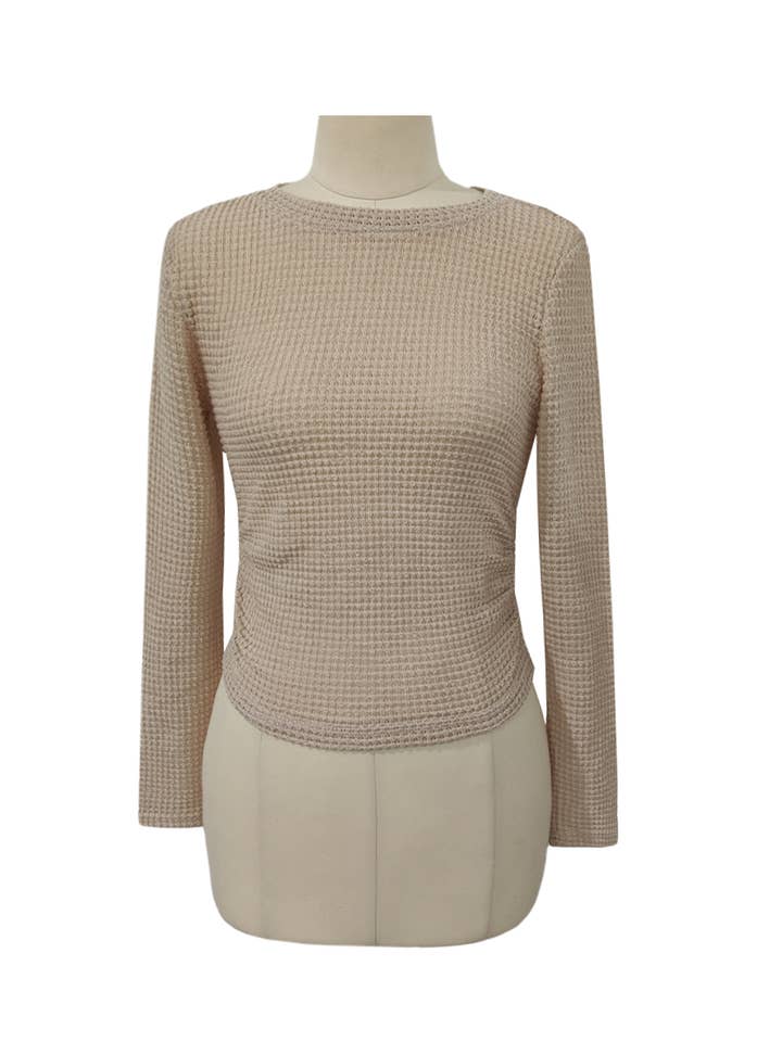 HIDDENBRAND - Wholesale T-Shirt - Women's - Plain Waffle Fitted long Sleeve Top14