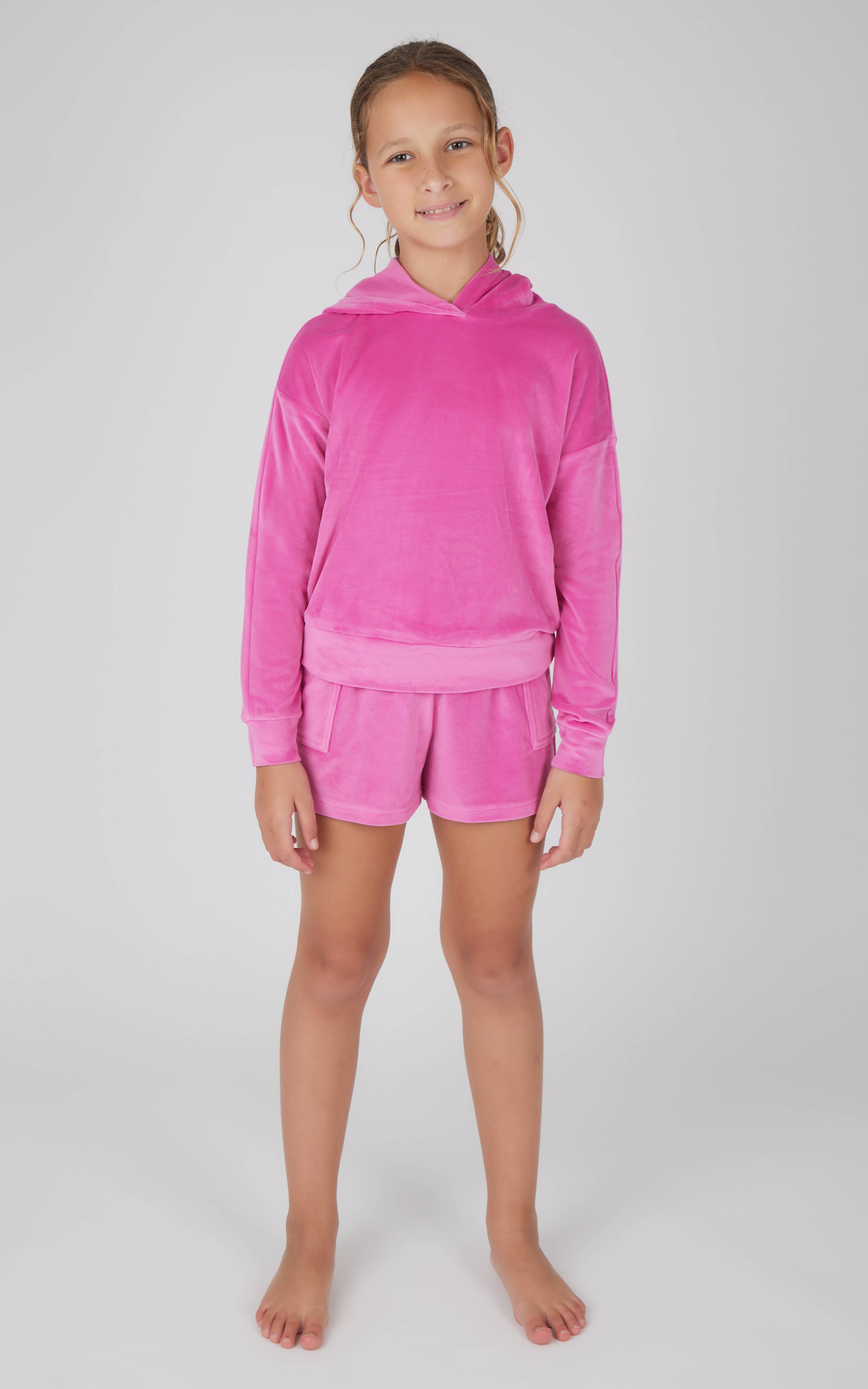 90 Degree by Reflex & Yogalicious - Wholesale Top & Short Set - Kids - Tween Girls Velour Hoodie and Cargo Shorts - 2 PC SET1