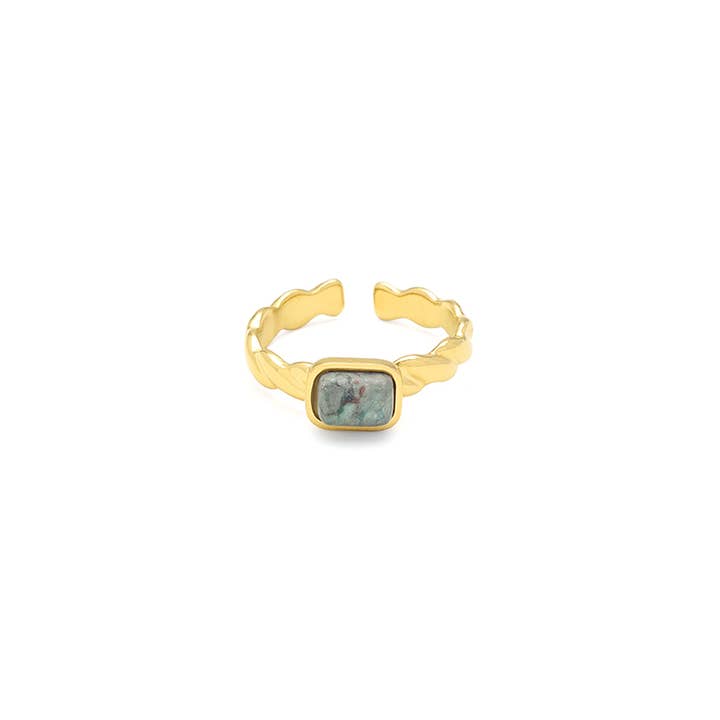 Bijoux 7bis - Vente Bague de cocktail/de cérémonie - Bague Acier Cabochon Rectangle Serti Clos Martelé2