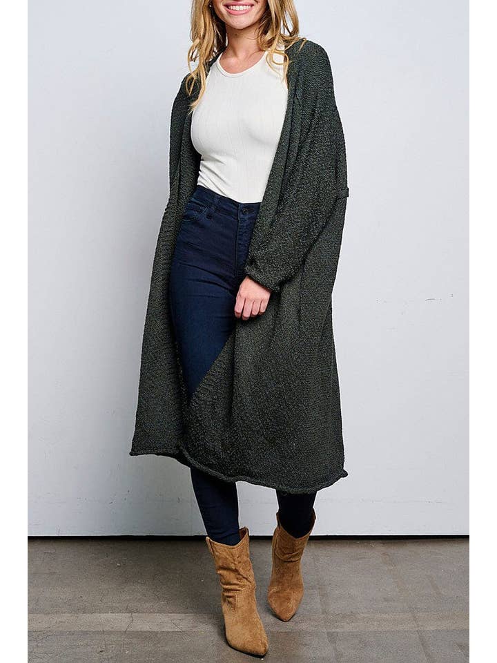 OLIVE LONG SLEEVE OPEN FRONT CARDIGAN for wholesale on Faire