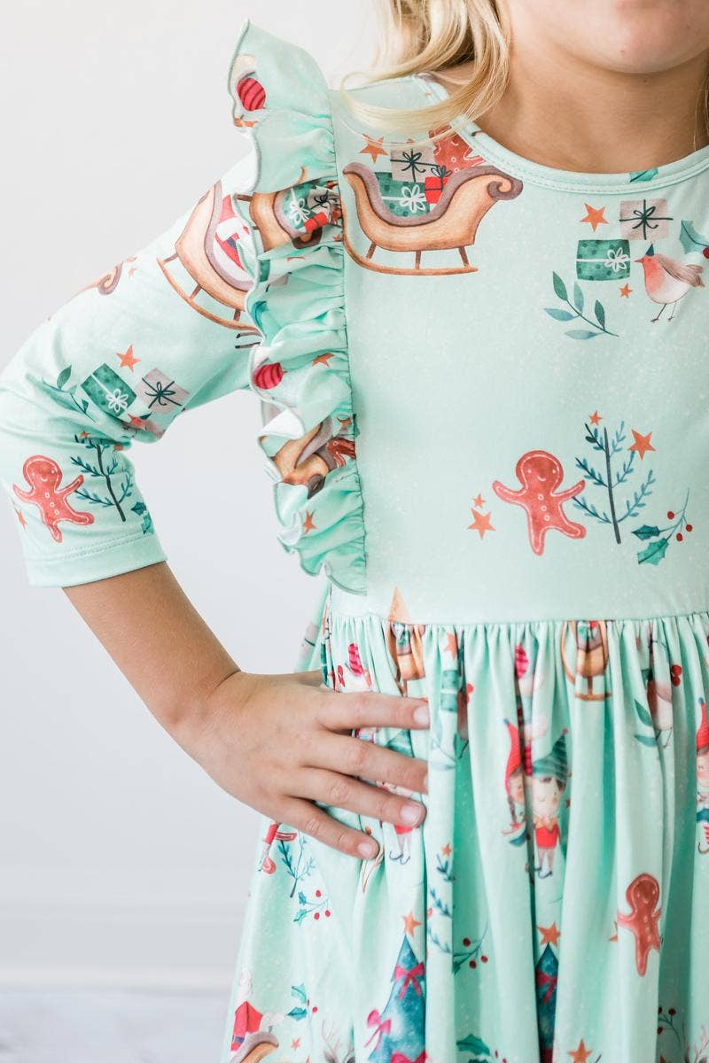 Mila & Rose - Wholesale Dress - Kids - Believe in Your Elf 3/4 Sleeve Ruffle Twirl Dress2