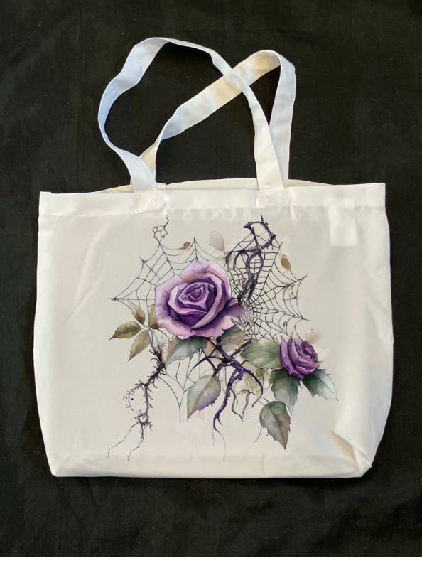 Cobweb & Lavender Rose Halloween Tote Bag for wholesale by thegloomycottage