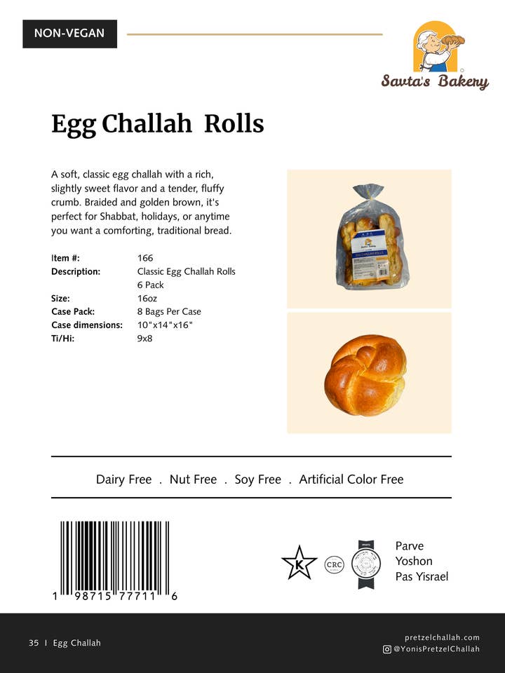 Egg Challah Rolls - 6 Pack for wholesale by Yoni's Pretzel Challah