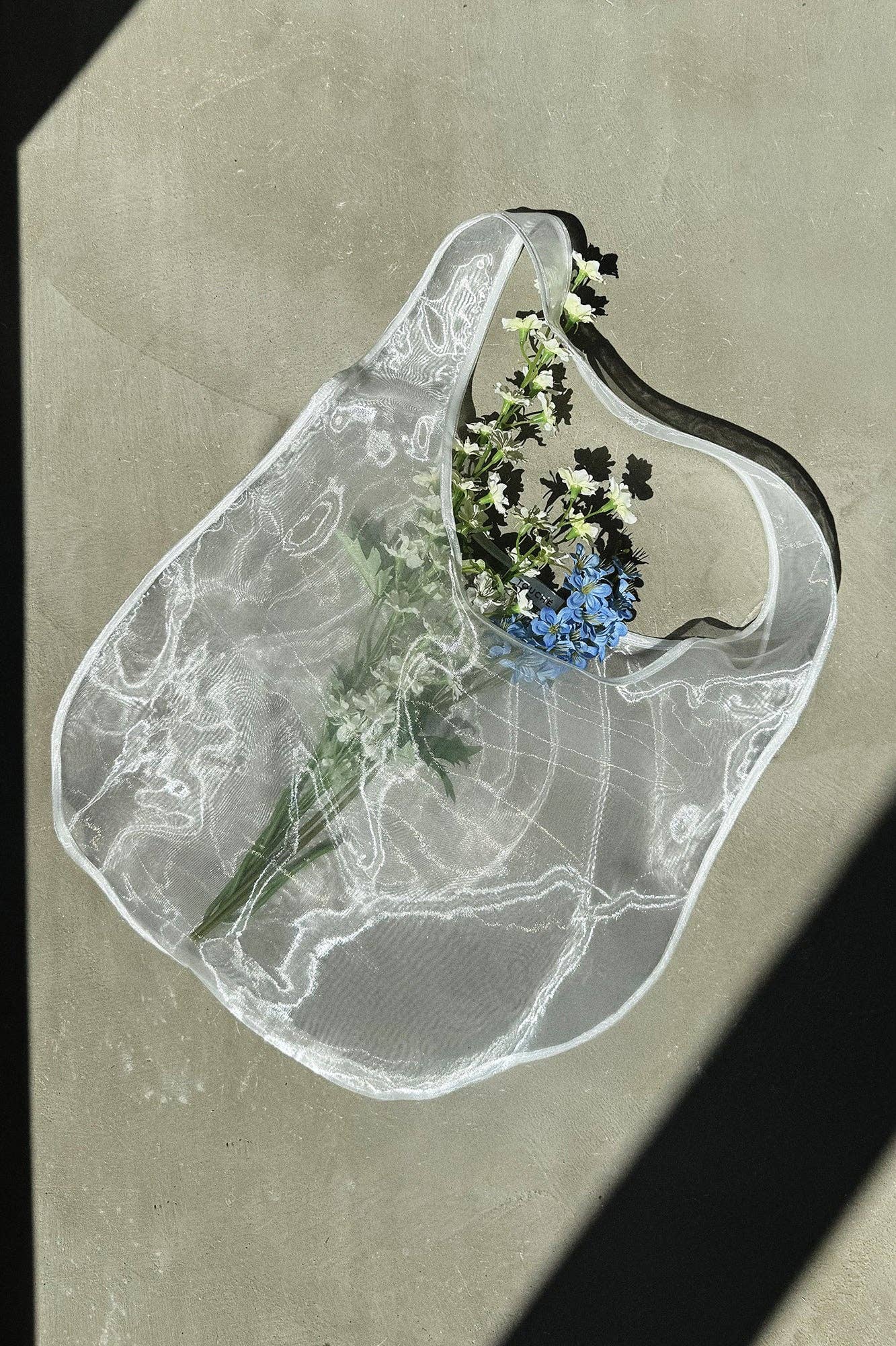 Ecru Sheer Wide Strap Organza Shoulder Tote for wholesale on Faire1