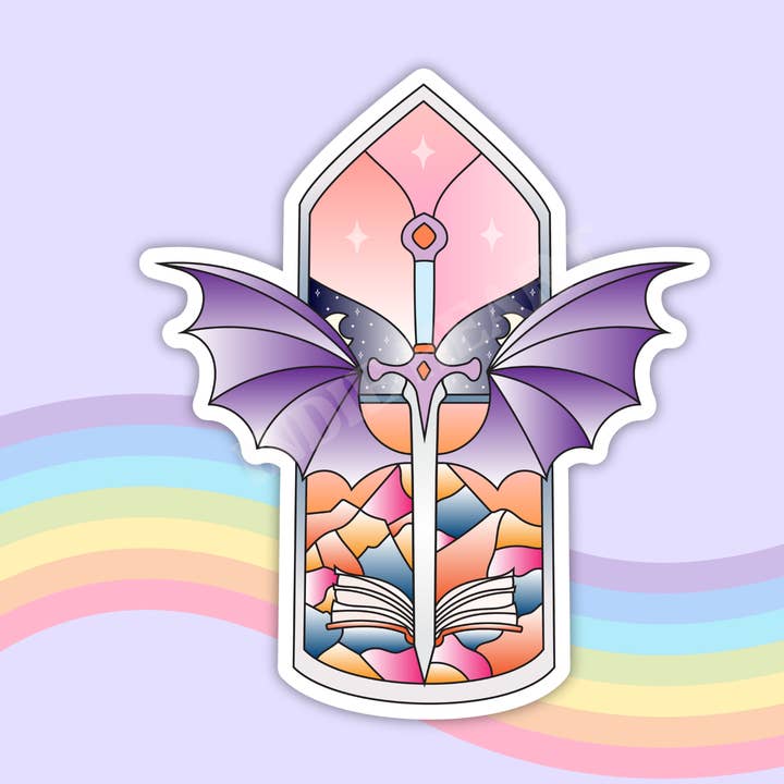 Fantasy Reader Stained Glass Sticker for wholesale by Indie Heart Studio