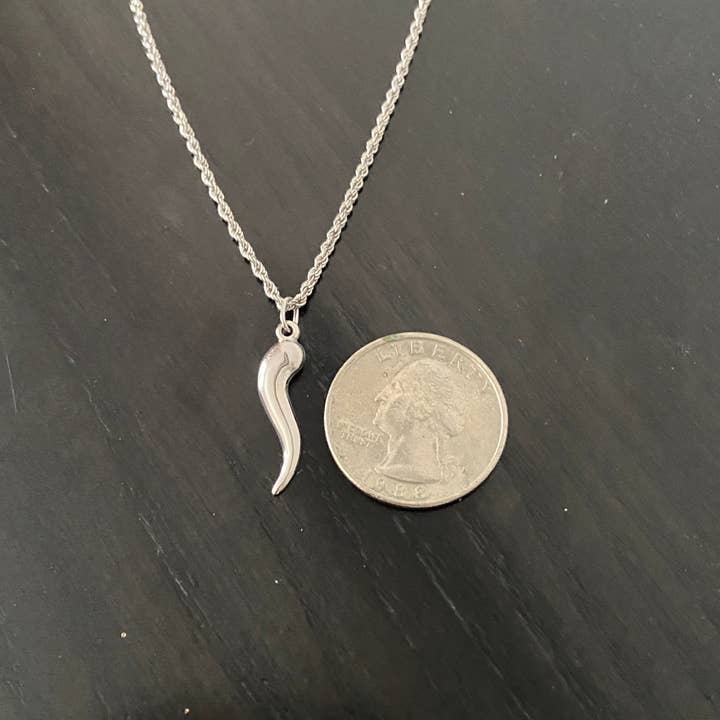 Prestige Jewelry - Wholesale Pendant/Charm Necklace - Solid Real 14k White Gold Italian Horn and Chain Set3