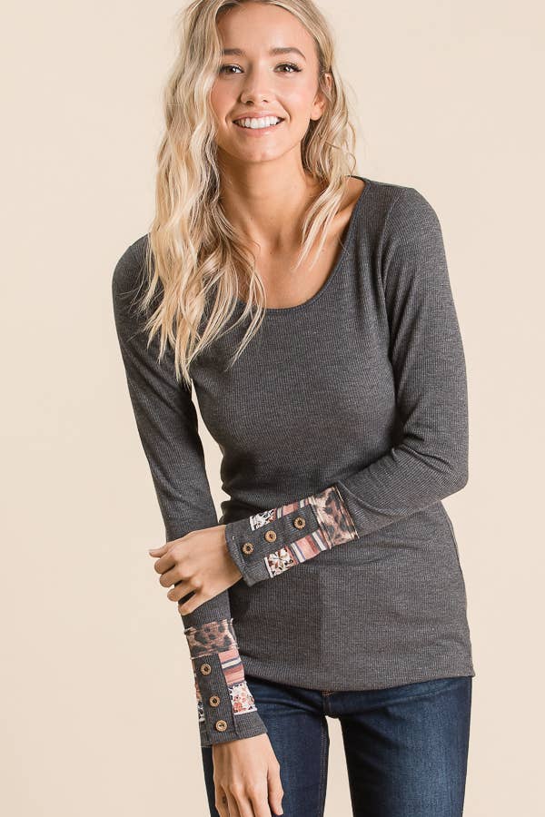 lovely melody - Wholesale T-Shirt - Women's - 8023-LONG SLEEVE T-SHIRT WITH CUFF DETAIL20
