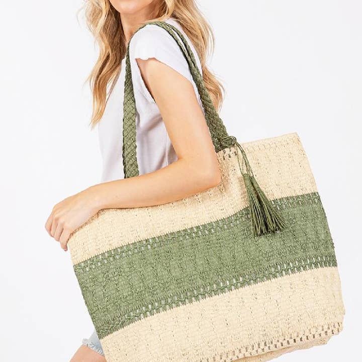 Embellish Your Life - Vente Tote bag – femme - Sac fourre-tout en paille à blocs de couleur4