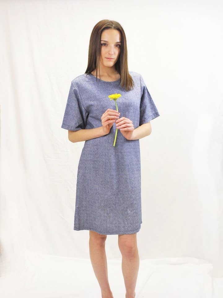 Meg - Loose Fitted Tunic Dress for women, Blue Stripe for wholesale by Madia & Matilda