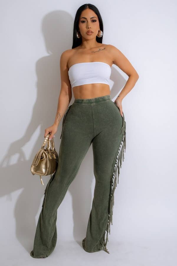 5besties inc - Wholesale Pants - Women's - Mineral Wash Fringe Detail Pants1