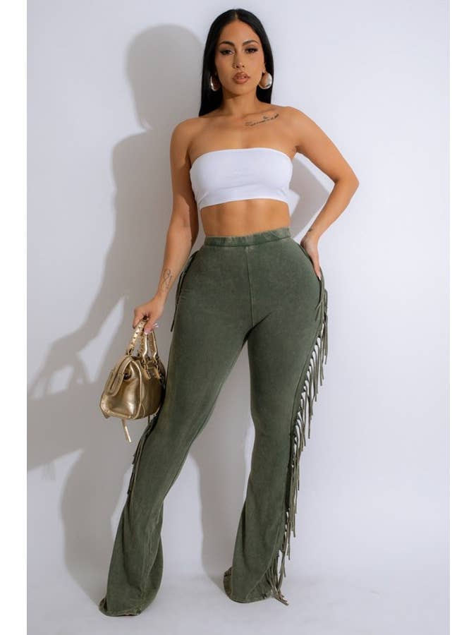 5besties inc - Wholesale Pants - Women's - Mineral Wash Fringe Detail Pants1
