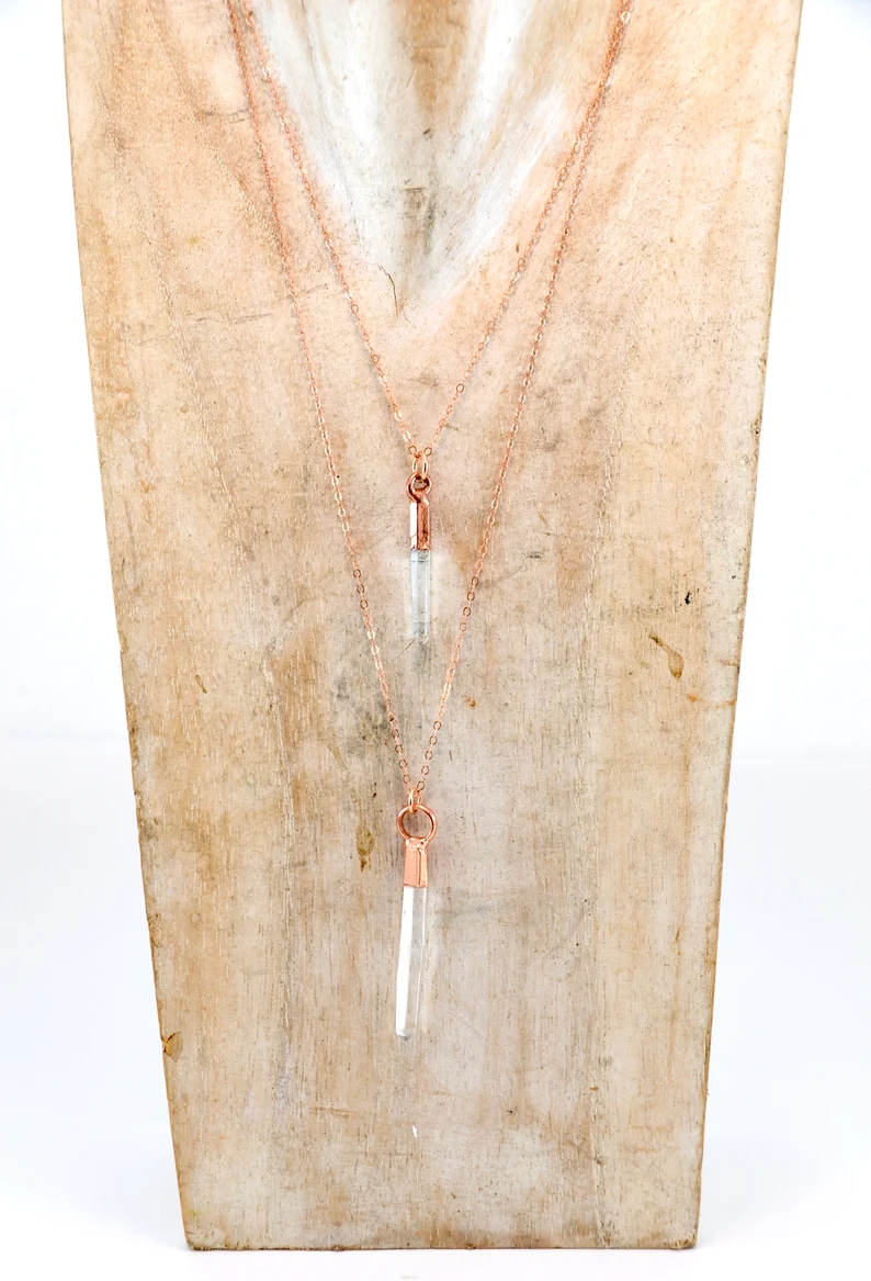 Daddy Daughter Jewelry - Wholesale Pendant/Charm Necklace - Raw Clear Quartz Point Necklace | Copper & 14K Rose GF|7