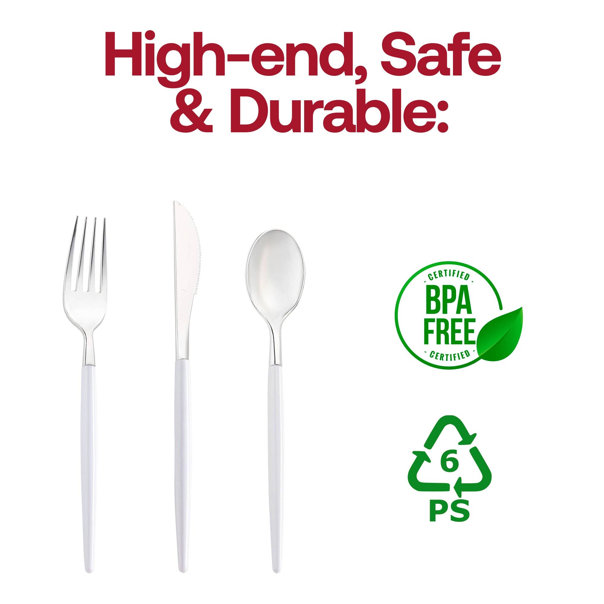 Smarty had a Party – wholesale Blandat bestickset – Silverfärgad plastbestick med vitt handtag - 240 gäster3