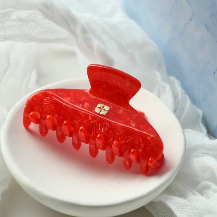 Glamour Grip Mini Claw in Ruby | Vibrant Red | Italian Acetate Tortoise Shell Small Hair Clip for wholesale by Fenna&Fei